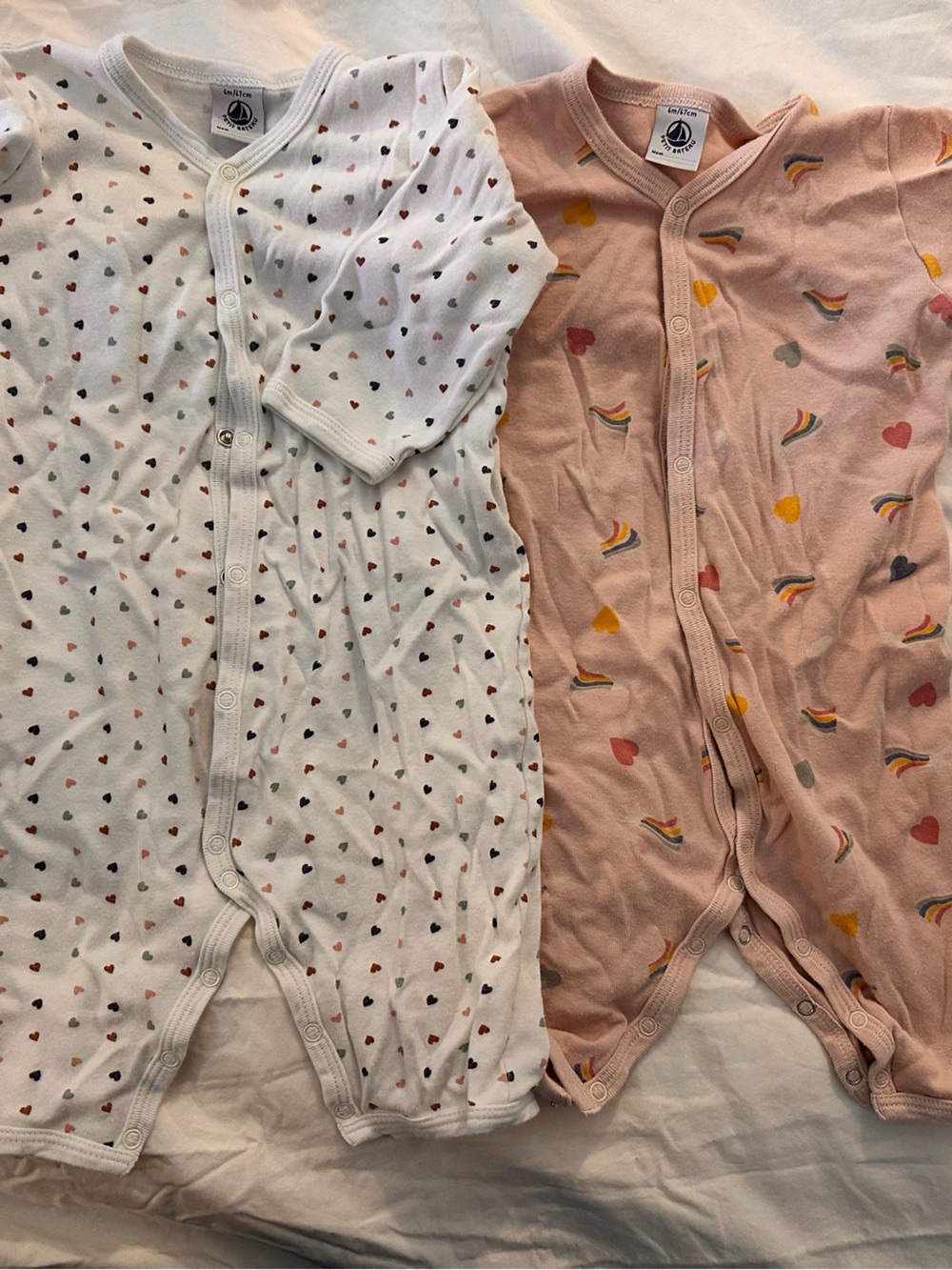 Petit Bateau White & Pink Heart + Rainbow pajamas - 2 set